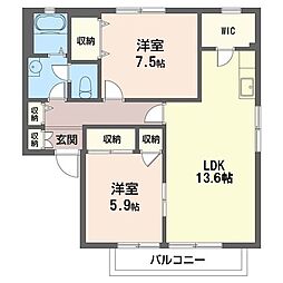 グレイス・ヴィラB 2LDKの間取図画像