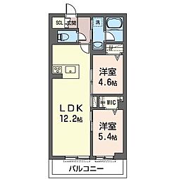 クオリスタ 2階2LDKの間取り