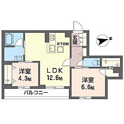クオリスタ 2LDKの間取図画像