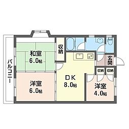 ヒルトップガーデン 3DKの間取図画像