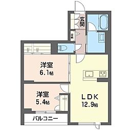 シャインバード 2LDKの間取図画像