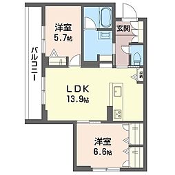 シャインバード 2LDKの間取図画像