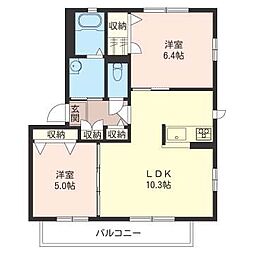 ネオハイツ大沢Ｂ 1階2LDKの間取り