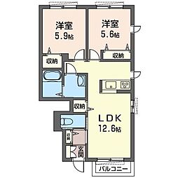 カーサ・アレグリア 1階2LDKの間取り