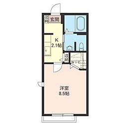 クロエ請西Ｓ棟 2階1Kの間取り
