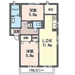 アルトほたる野Ｃ棟 2階2LDKの間取り
