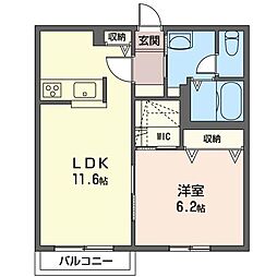 トップグリーンヒルズD 1LDKの間取図画像