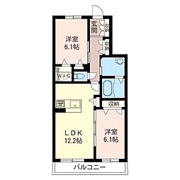 レクエルド1 2LDKの間取図画像