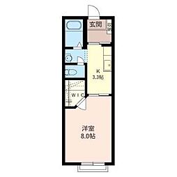 シャーメゾン稲毛東 1階1Kの間取り