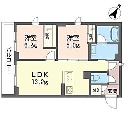 サンライズコート 2LDKの間取図画像