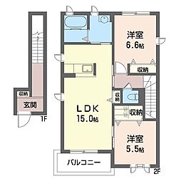 エルシエロアズールD 2LDKの間取図画像