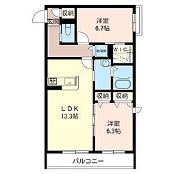 グリシーヌ 2LDKの間取図画像