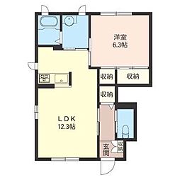プリヴェ参番館 1LDKの間取図画像