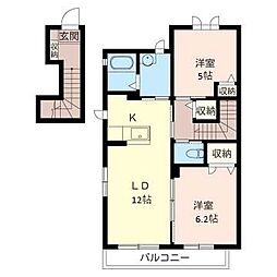 プリュムルージュ 2LDKの間取図画像