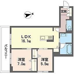 グリナージュ リリア 2LDKの間取図画像