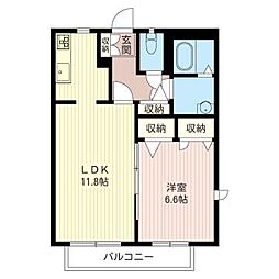 Ｎｅｗ　ＣａｎａｌII　Ｄ棟 2階1LDKの間取り