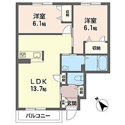 フォレナメゾンB 2LDKの間取図画像