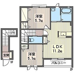ラ・メファムエスト1 2LDKの間取図画像