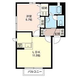 プレミール・ボヌールA 1LDKの間取図画像