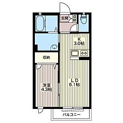 メゾンドコンフォーザ 1LDKの間取図画像