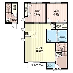ラ・ヴィータB 2LDKの間取図画像