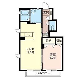 コートグローリー 1階1LDKの間取り