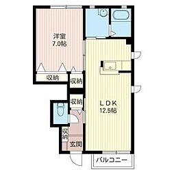 グリーン・ヴィラD 1LDKの間取図画像