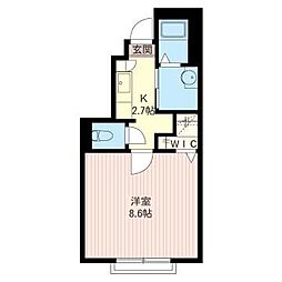 カーサ・モデルノ 1Kの間取図画像