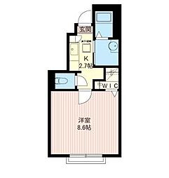 カーサ・モデルノ 1Kの間取図画像
