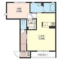 リラフォートB 1LDKの間取図画像