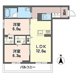 クリスターロ 2LDKの間取図画像