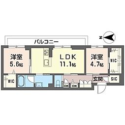 アクシズ 2LDKの間取図画像