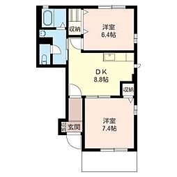 グランドキャッスル 2DKの間取図画像