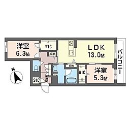ルミオーブ 2LDKの間取図画像