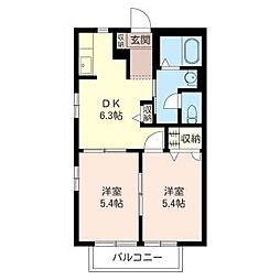 リザイアB 2DKの間取図画像