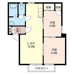 ワッセナー・ミヌマA 2LDKの間取図画像