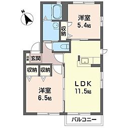 ＮＡハイツ　I 2階2LDKの間取り