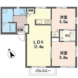 深町ハイツB 2LDKの間取図画像