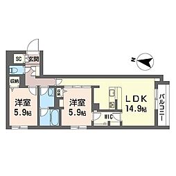 アクサリス 1階2LDKの間取り