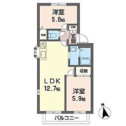 グリーンハイツB棟 2LDKの間取図画像