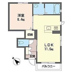 グリュック 1LDKの間取図画像