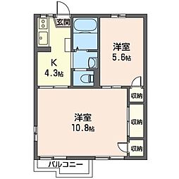 松原ハイツA棟 2Kの間取図画像