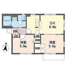 マイネハイマート藤　Ｈ 2階2DKの間取り