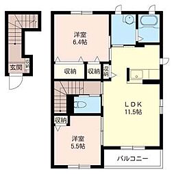 宮原シャーメゾン　Ａ 2階2LDKの間取り