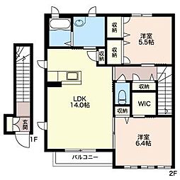 グリナージュ 2階2LDKの間取り