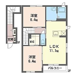 サンコウ高野B 2LDKの間取図画像