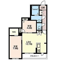 ソレムIV　ＤＣ 2階2LDKの間取り