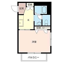 ブルーミング 1Kの間取図画像
