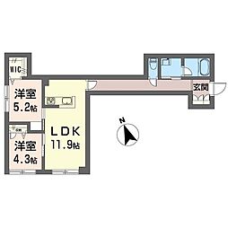 シャンテ ユーI 2LDKの間取図画像