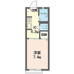 クロワール湘南 1Kの間取図画像